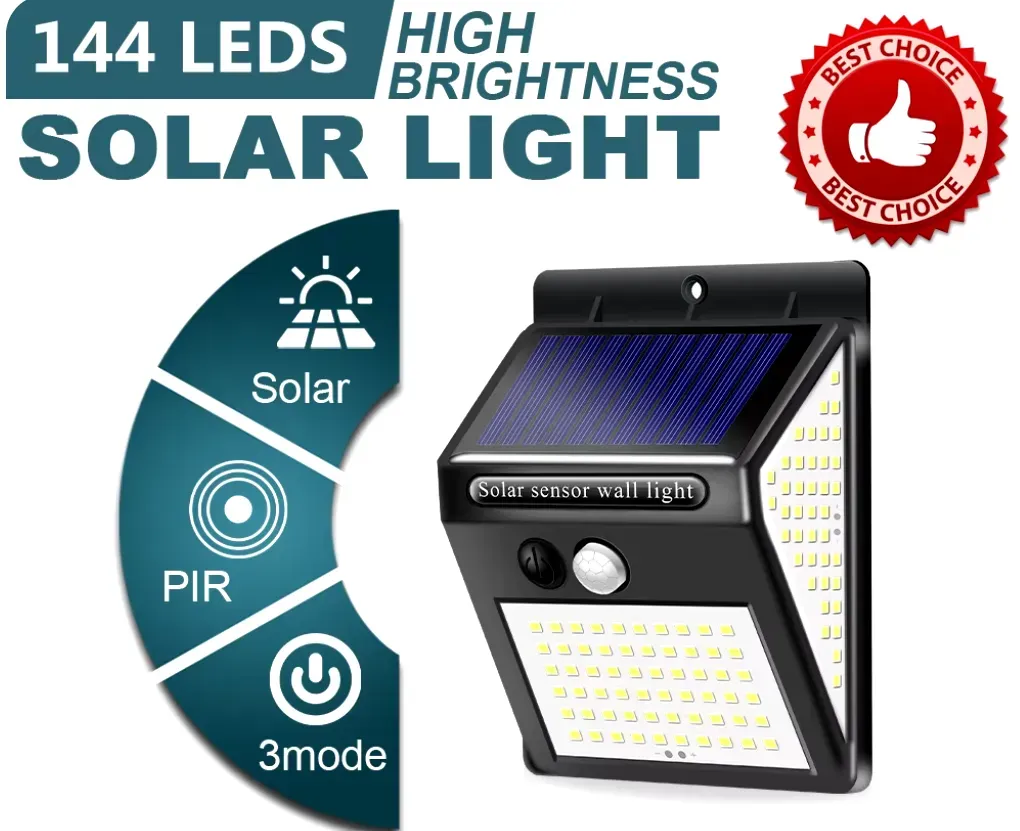 Lampara Luz Led Solar Con Sensor De Movimiento 144 Leds