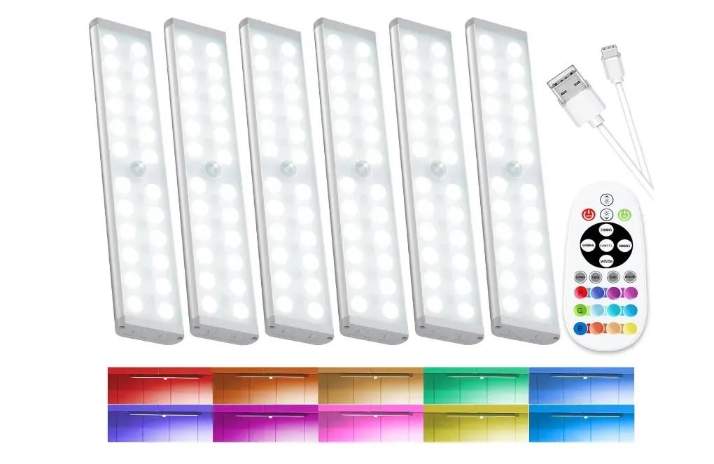 Luces LED Con Sensor De Movimiento Para Debajo Del Gabinete, luz Rgb, 6 Unidades