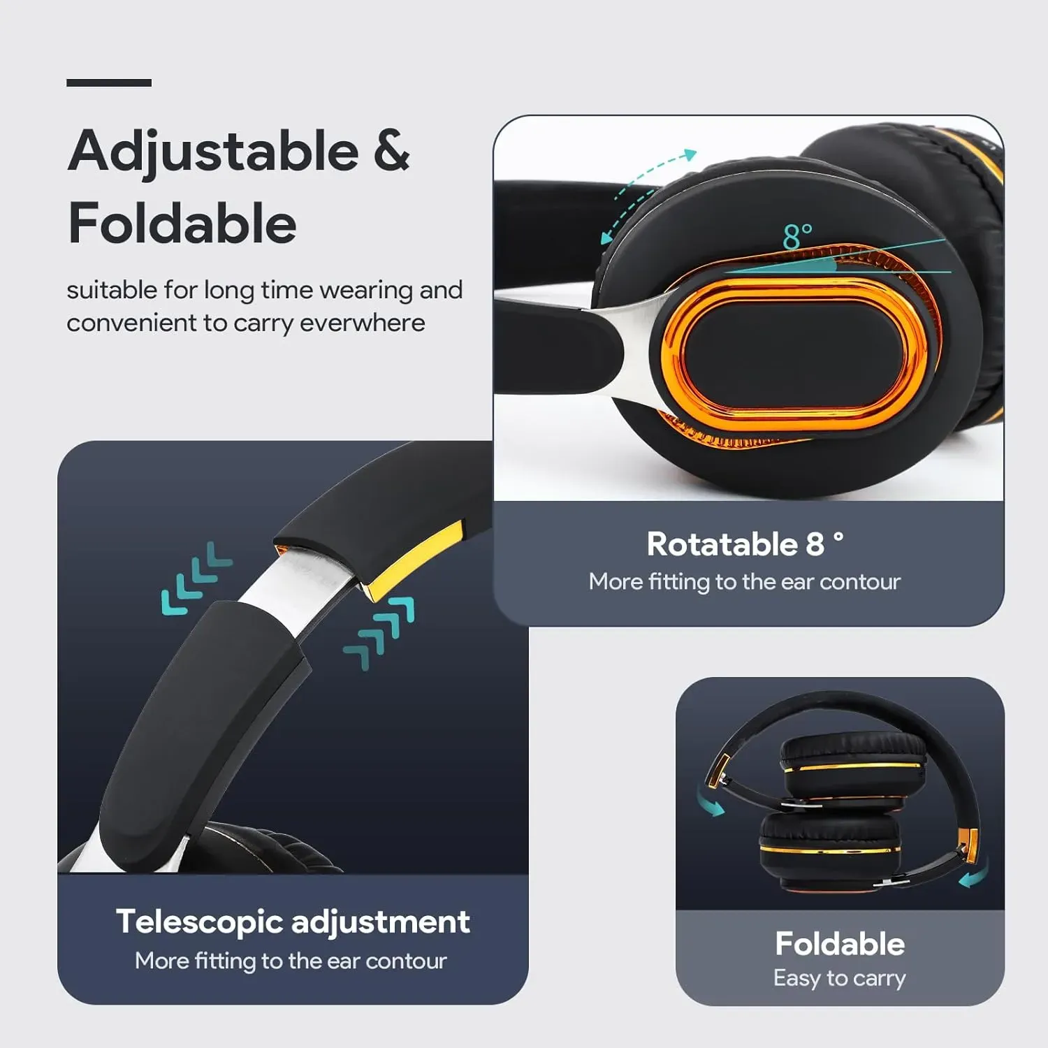 Audifonos De Diadema Bluetooth, Auriculares Inalámbricos Plegables Con Micrófono Oculto- Negro