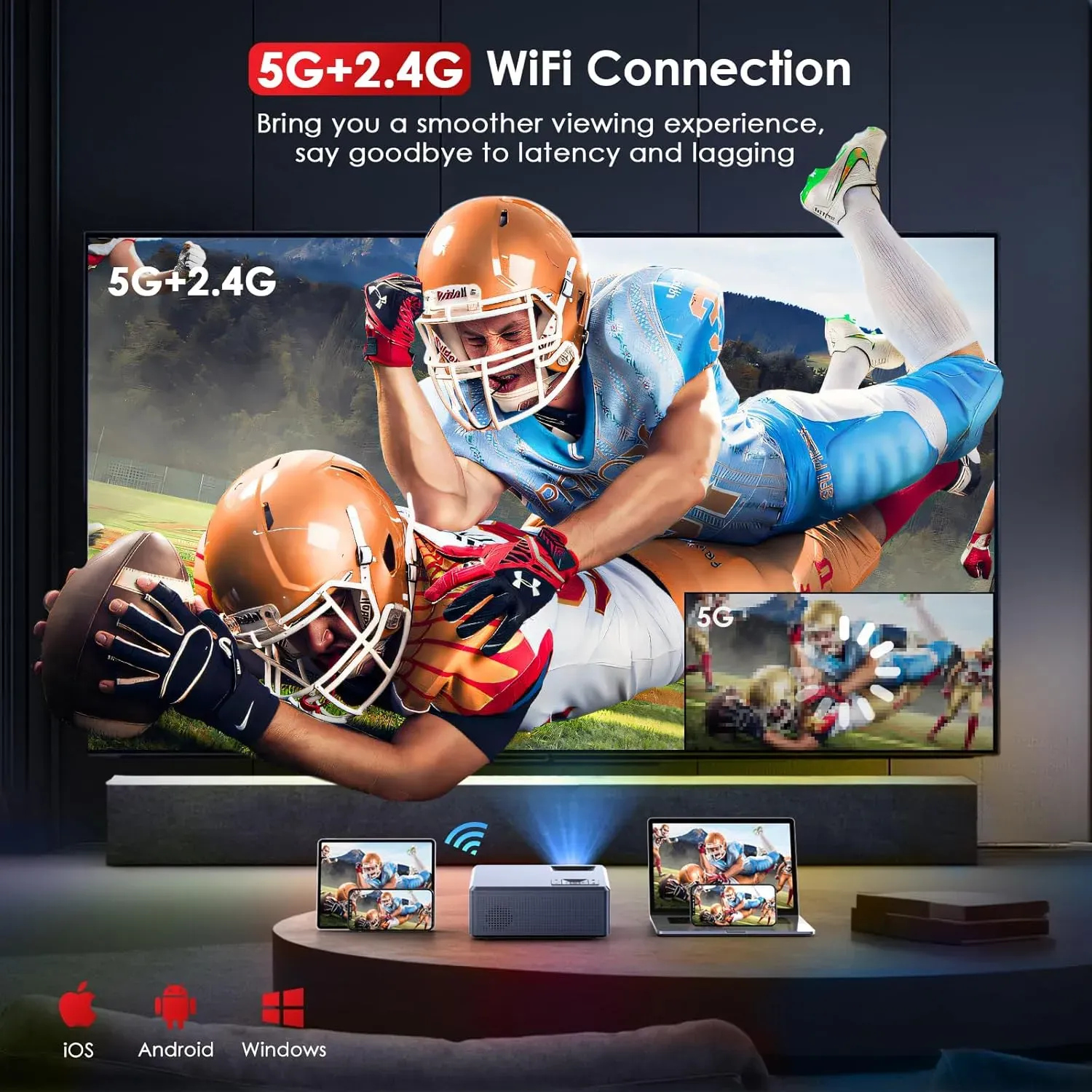  Proyector 4K  Wifi 5G y Bluetooth | Video Beam Compatible Con Tv, Laptops, Smartphones, Xbox y PS5 | 15,000 Lúmenes