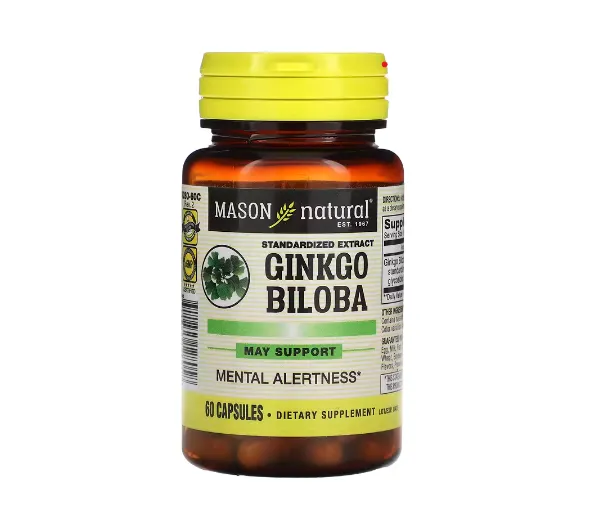 Ginkgo Biloba, Extracto Estandarizado, 60 Cápsulas - Mason Natural