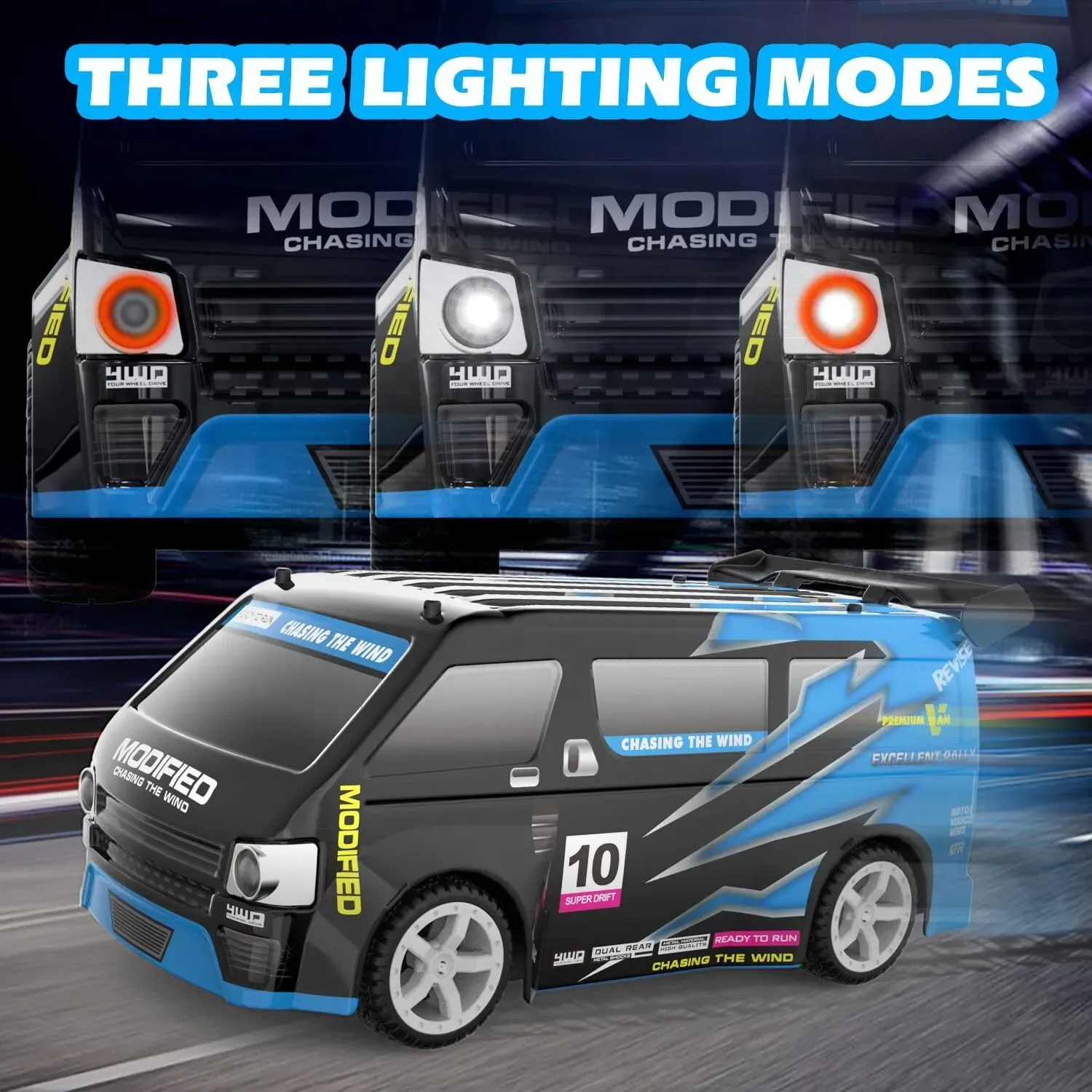  Camion De Control Remoto, Carro De Carreras Rc En Carretera Con Luz Led Escala 4WD 4X4