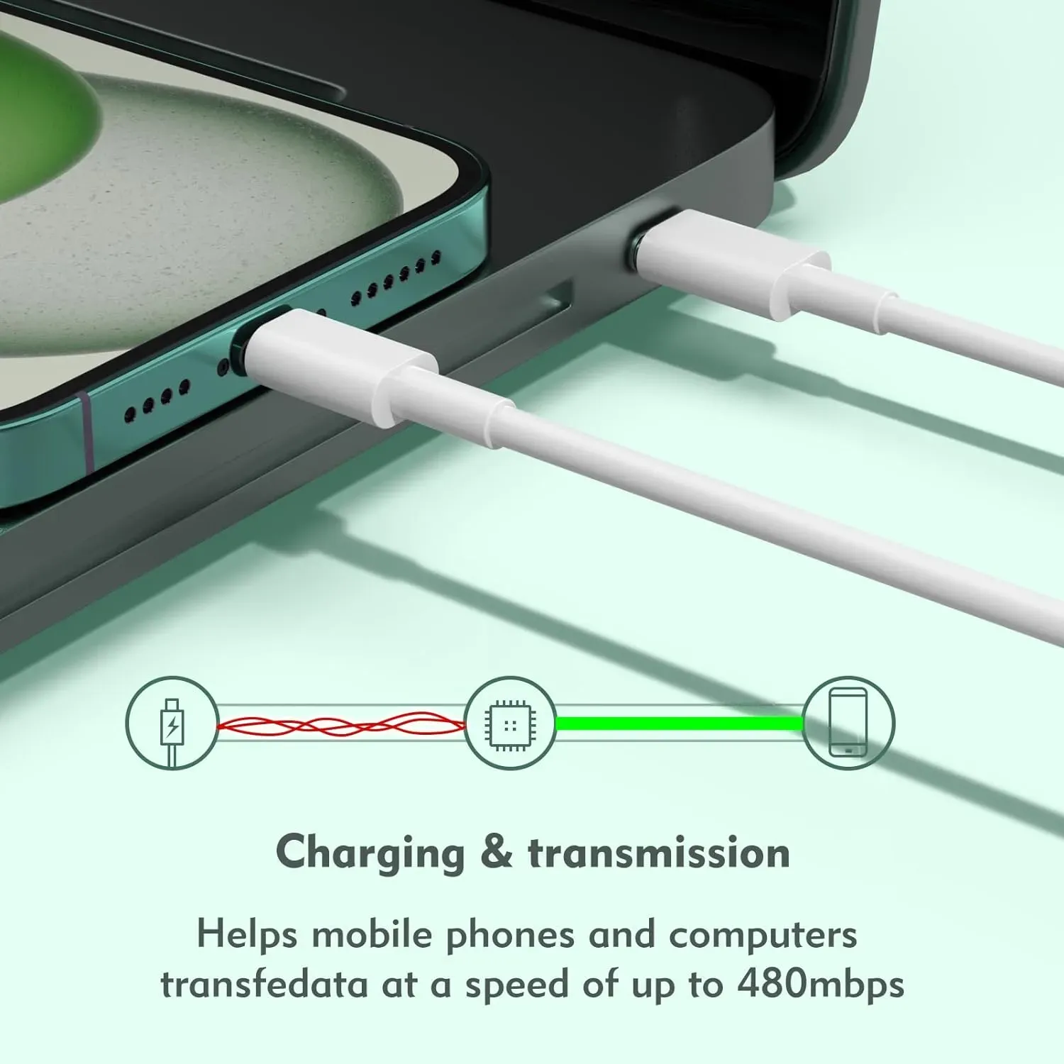 Cable Usb C A Usb C  (60 W/3 A) Carga Rápida Mas Organizador De Cable 