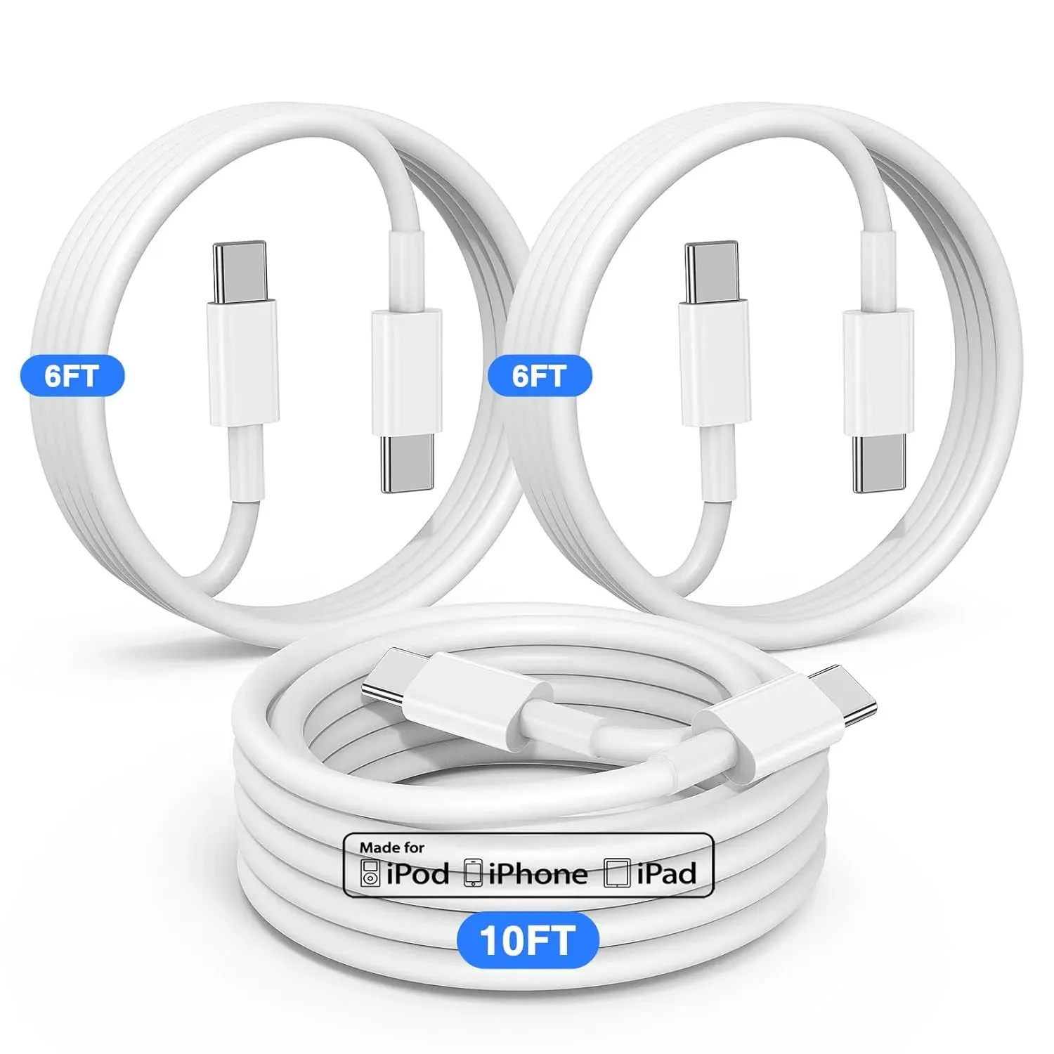 Cable Usb C A Usb C 3 Unidades de  182cm + 186cm+ 300cm Carga Rápida 60W iPhone 15, Androi