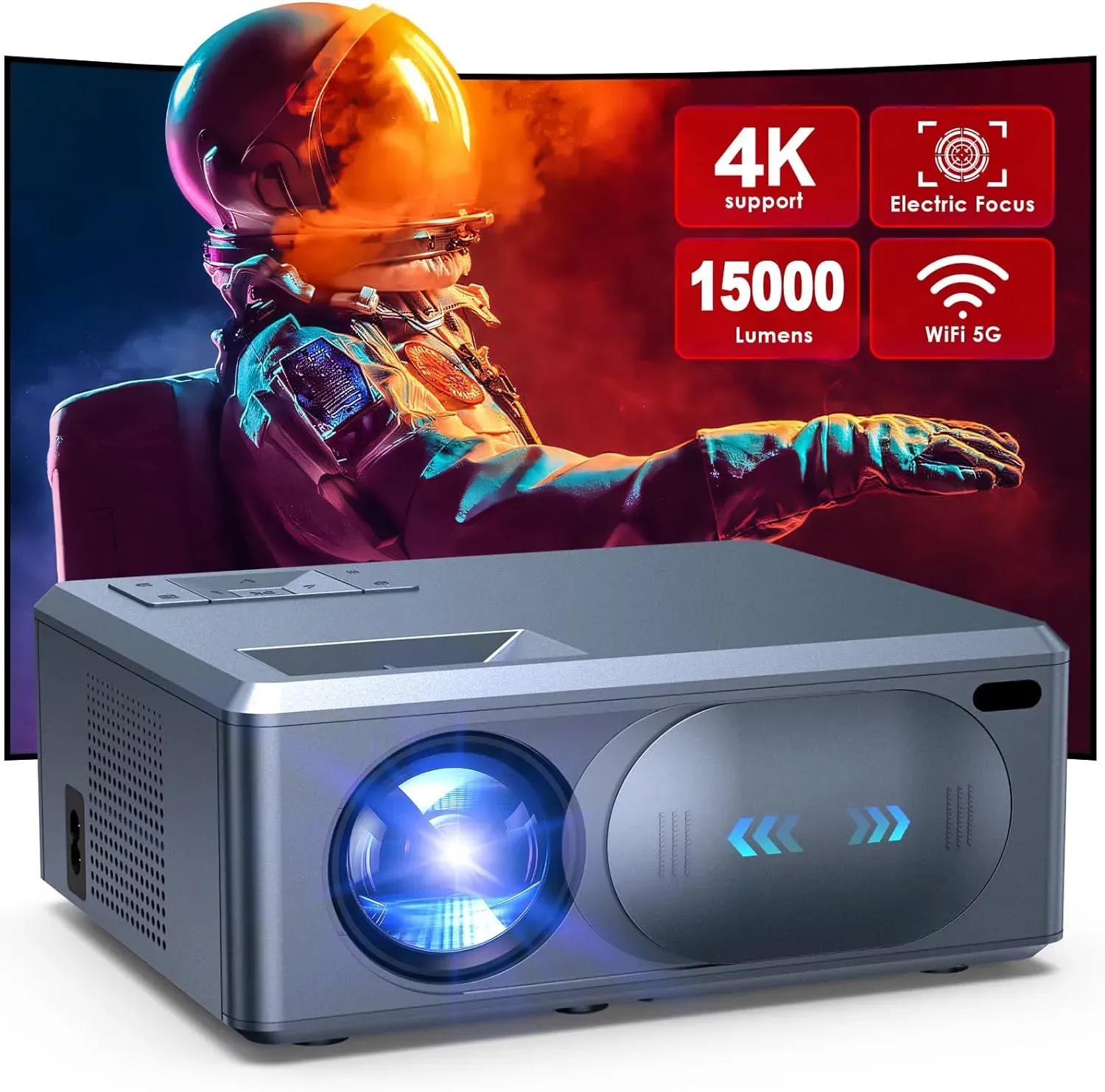  Proyector 4K  Wifi 5G y Bluetooth | Video Beam Compatible Con Tv, Laptops, Smartphones, Xbox y PS5 | 15,000 Lúmenes