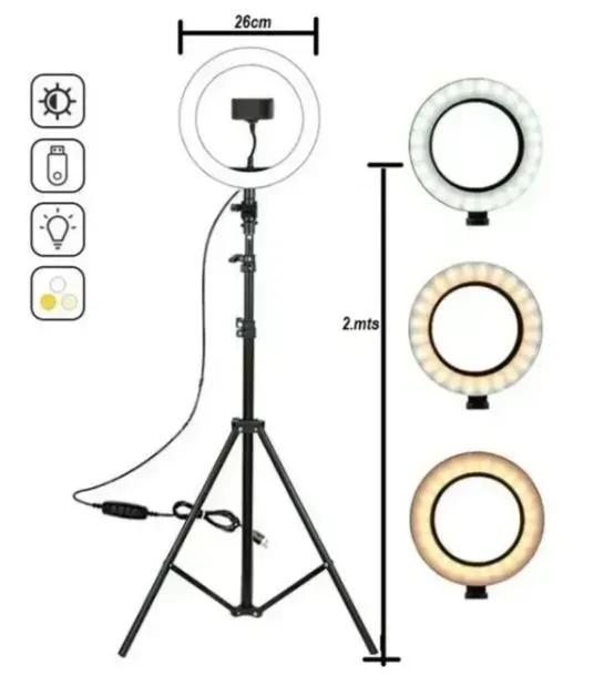 Aro De Luz Blanca 26 Cm Con Pedestal Trípode 210cm