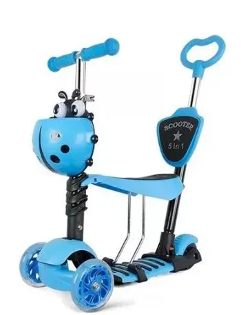 Patineta Monopatín Scooter 5 En 1 Luz Led Musical Color Azul Mariquita