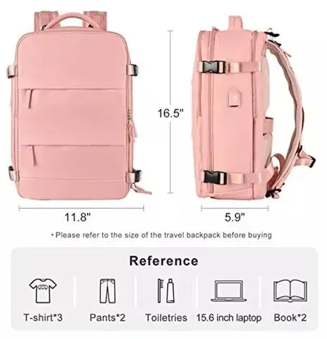 Mochila Viajera Multifuncional Usb Compartimento Zapatos Rosada