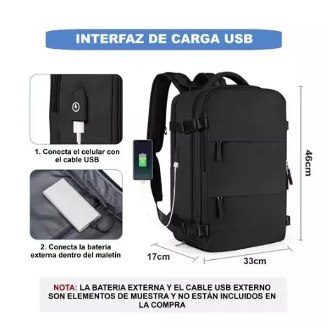 Mochila Viajera Multifuncional Usb Compartimento Zapatos