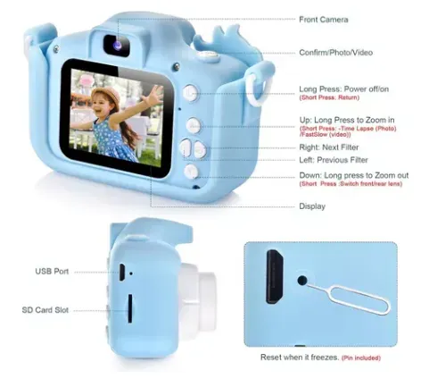 Camara Kids HD De Unicornio Azul