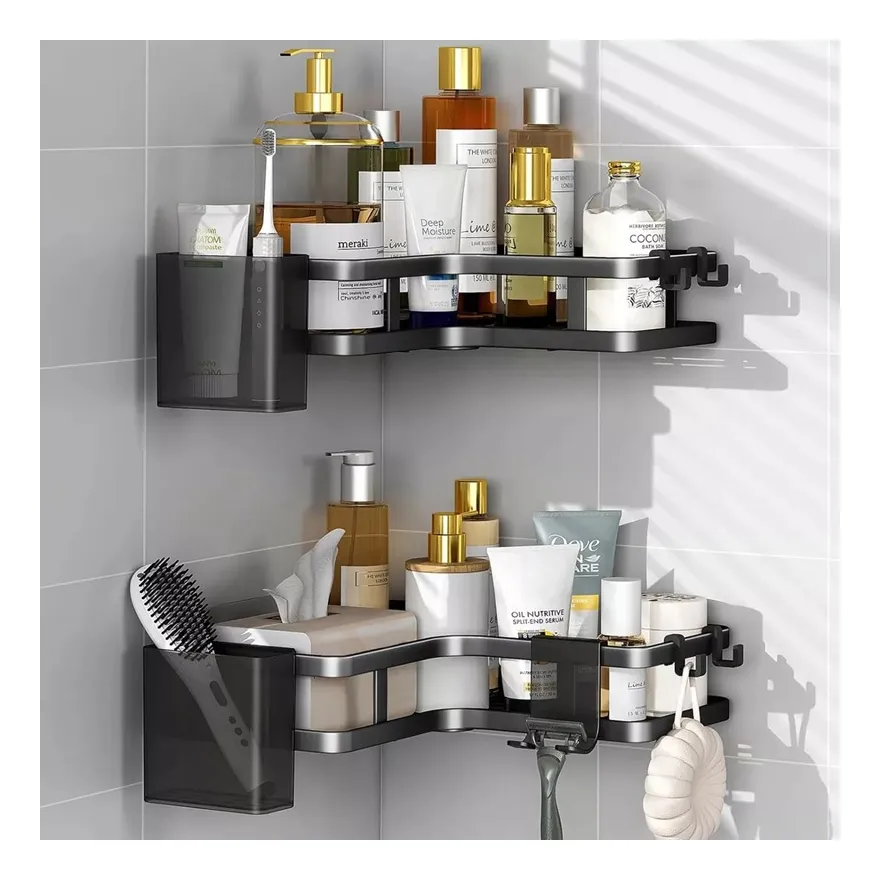 Organizador de baño esquinero x2 de pared adhesivo