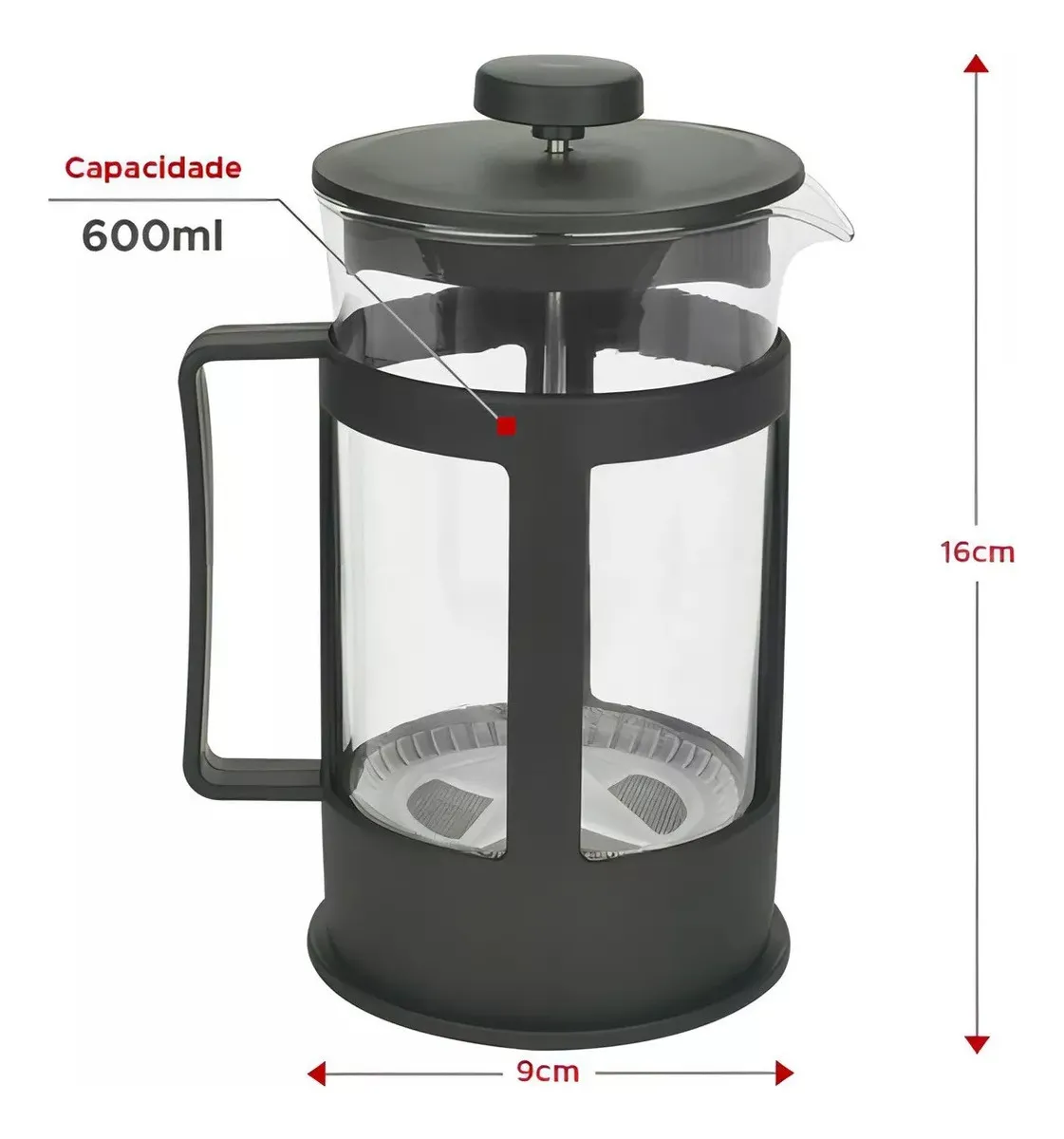 Cafetera de prensa francesa de vidrio borosilicato de 600ml