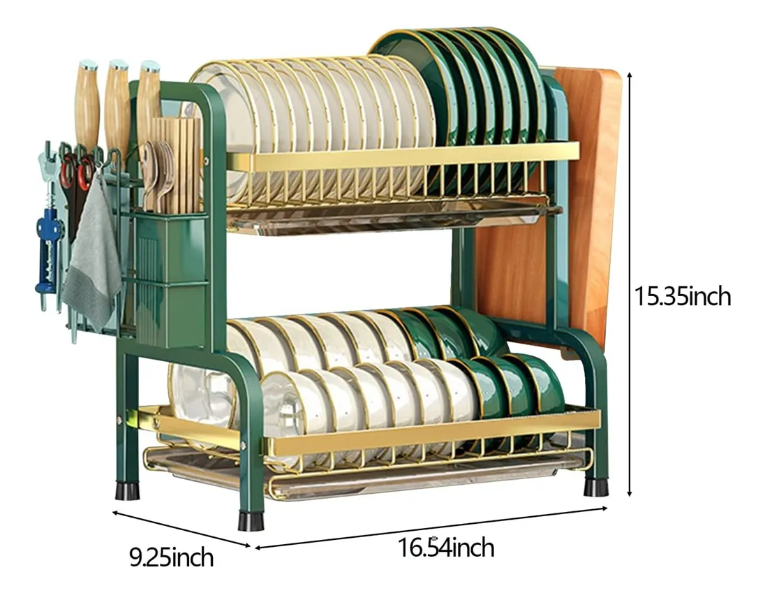 Escurridor de platos de acero inoxidable de 2 niveles