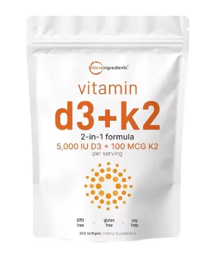  Microingredients Vitamina D3 + K2 5000IU D3 + 100mcg K2 300 Softgels