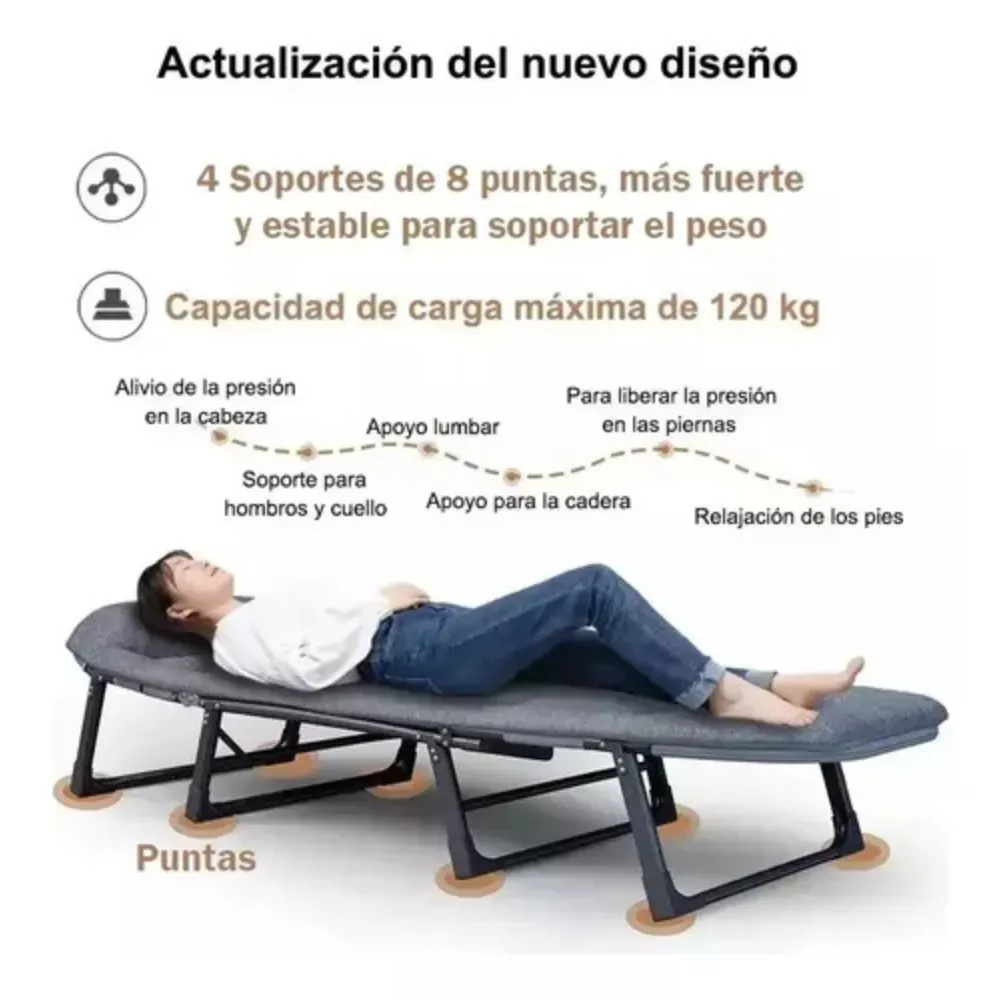 Cama Plegable Acolchada Reclinable Camping Exterior Portátil W01