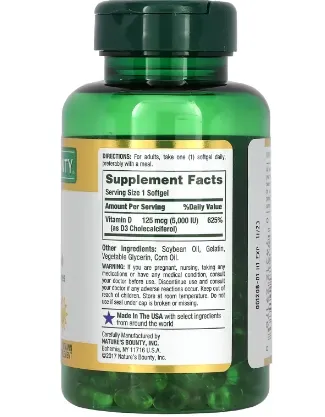 Nature's Bounty Vitamina D3, 125 mcg (5,000 IU), 240 Cápsulas 