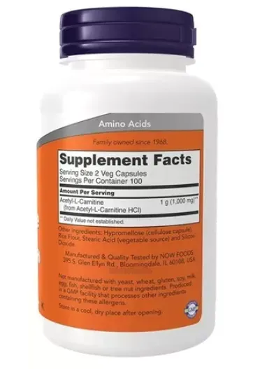 Now Acetyl L-Carnitine 500Mg 200 Capsules