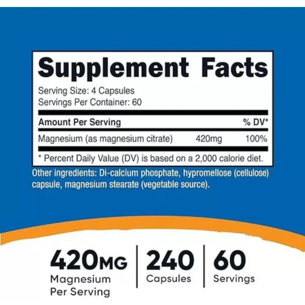 Nutricost Citrato De Magnesio 420 Mg - 240 Caps