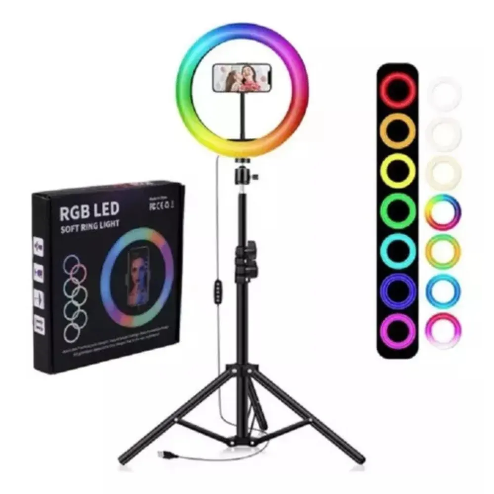 Aro De Luz Led 36 Cm Grande Luz Rgb Cálida Fría + Trípode R06