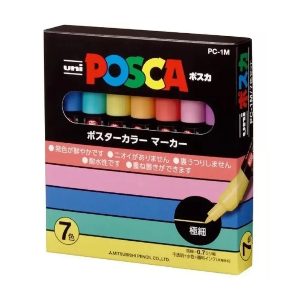 Set Uni Posca Marcadores 7 Colores Pastel 1m