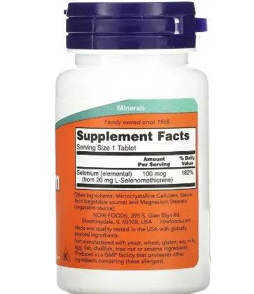 Now Foods, Selenio, 100 mcg, 100 comprimidos