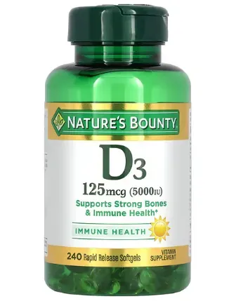 Nature's Bounty Vitamina D3, 125 mcg (5,000 IU), 240 Cápsulas 