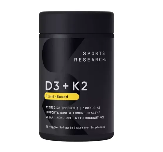 Sports Research Vitamina D3 + K2 de Origen Vegetal, 30 Softgels