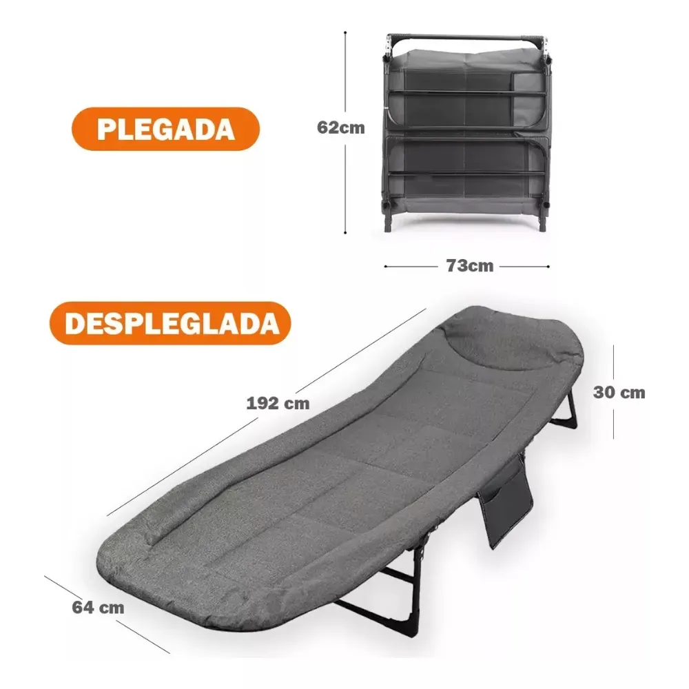 Cama Plegable Acolchada Reclinable Camping Exterior Portátil W01