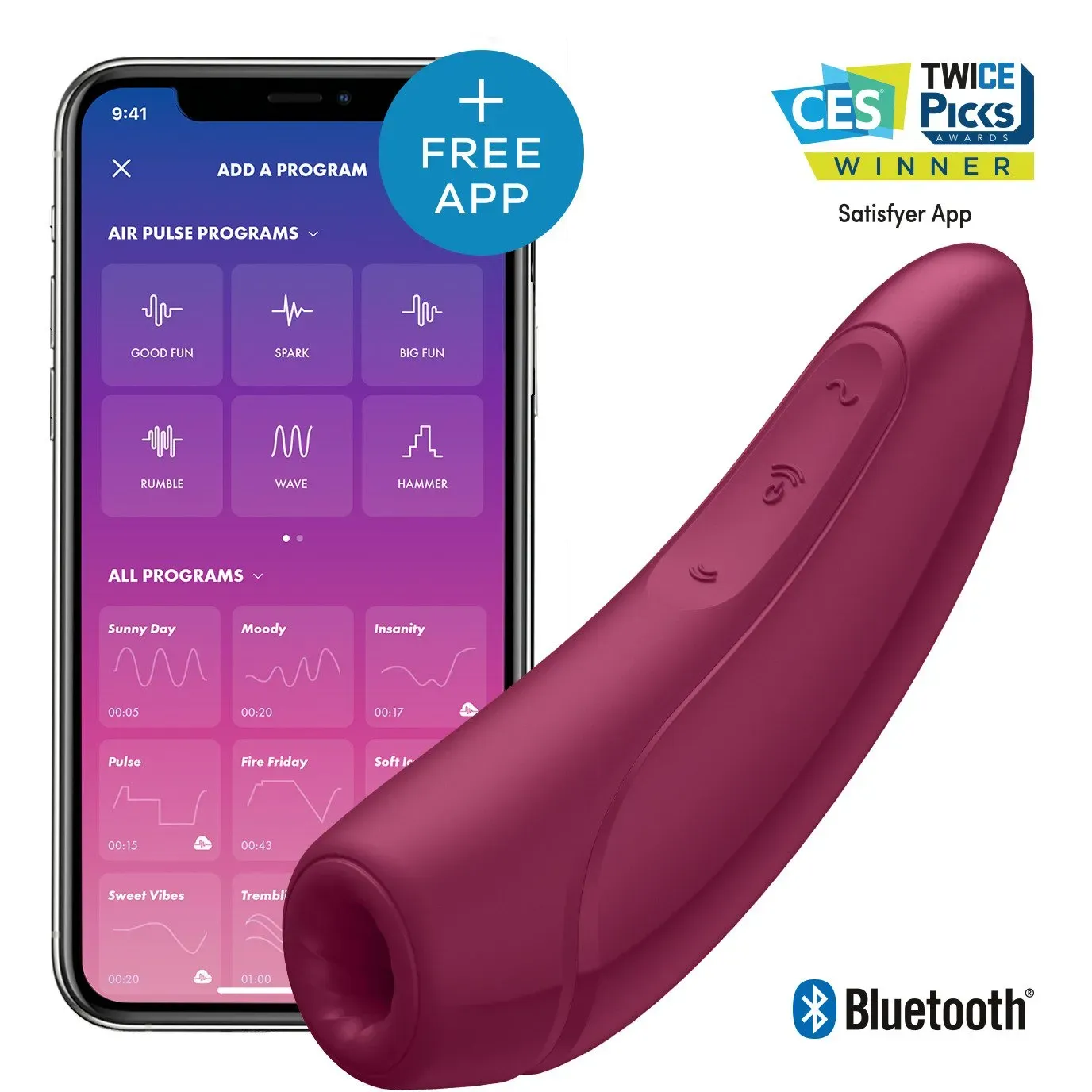 SATISFYER Succionador De Clítoris Curvy 1+ Vinotinto Con APP