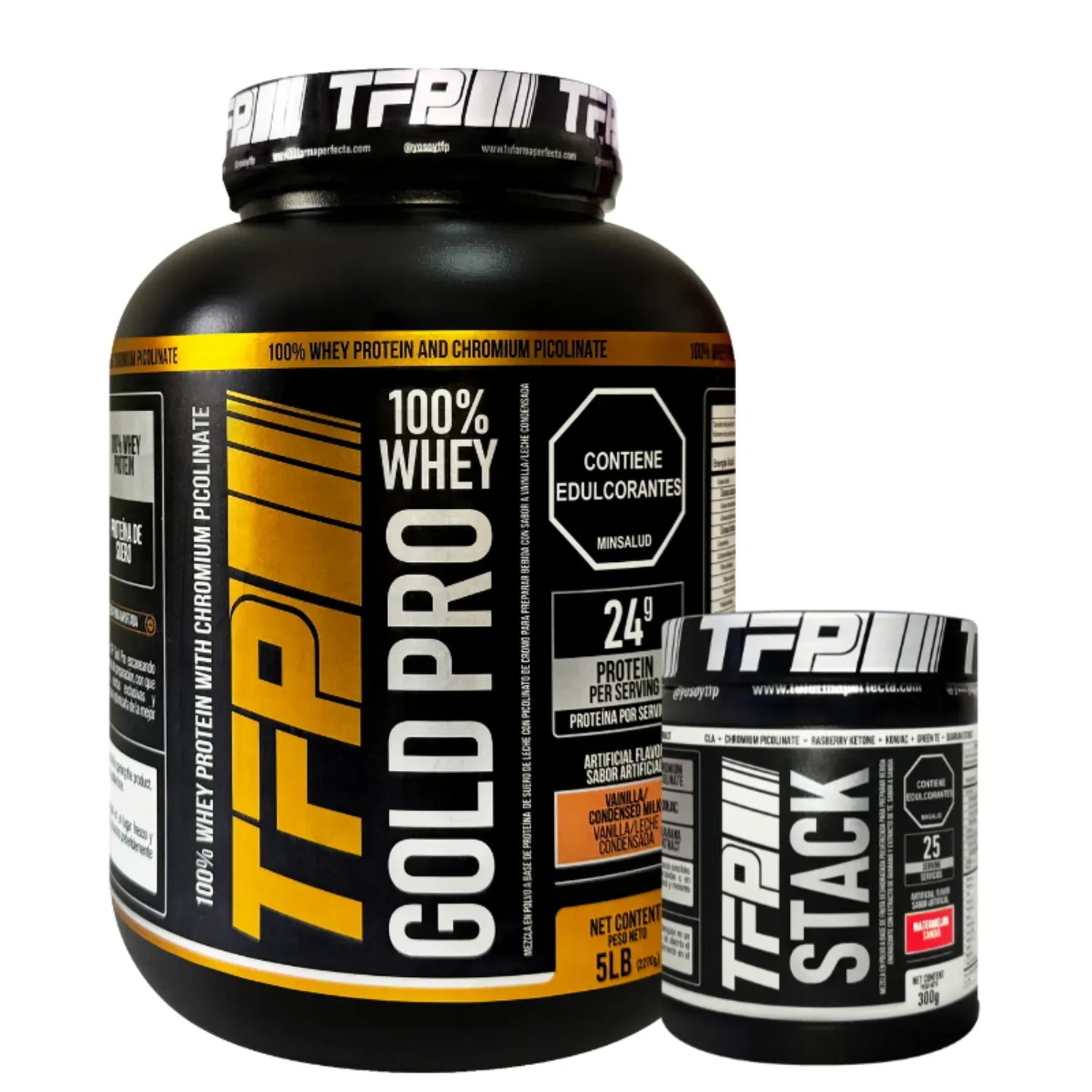 Combo Proteina Whey TFP Gold Pro 5 Lbs y Quemador Stack 300 Grs