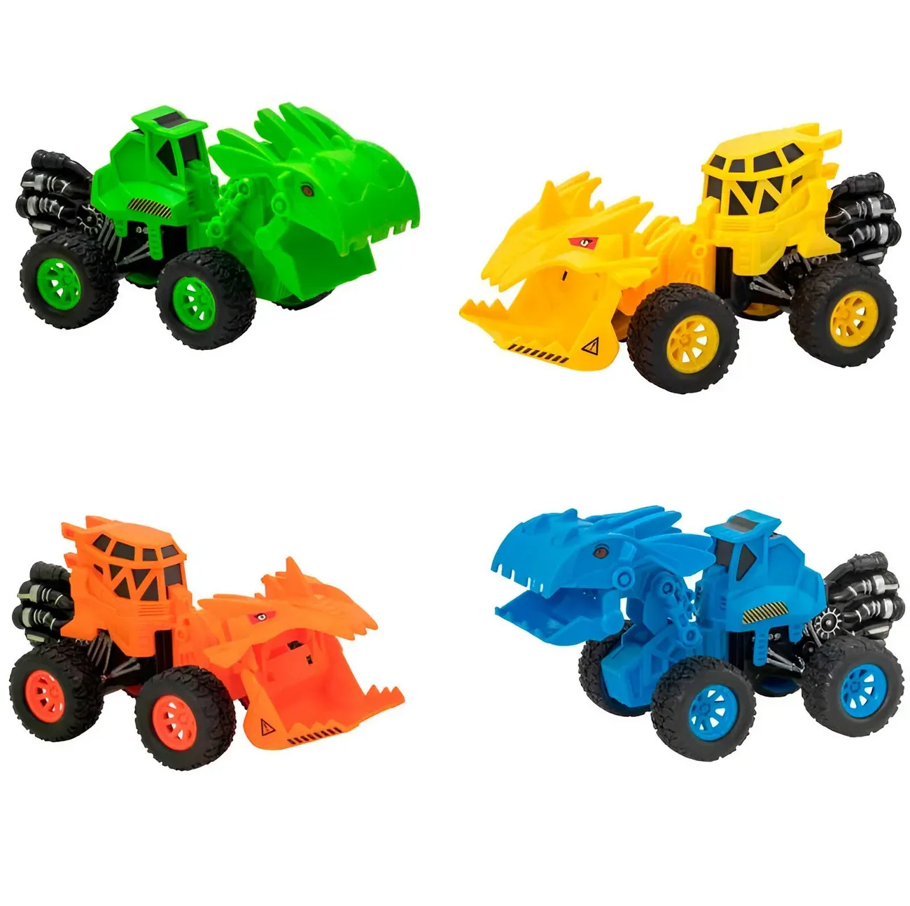 Carros Camiones Excavadora Dinosaurios Arrastre X 4 Unidades