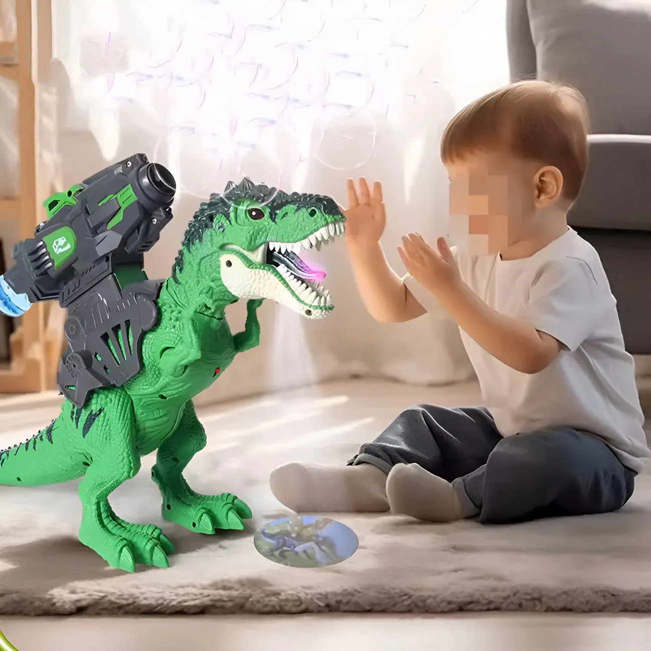 Dinosaurio Robot Lanzador Burbujar Proyector Juguete Niños