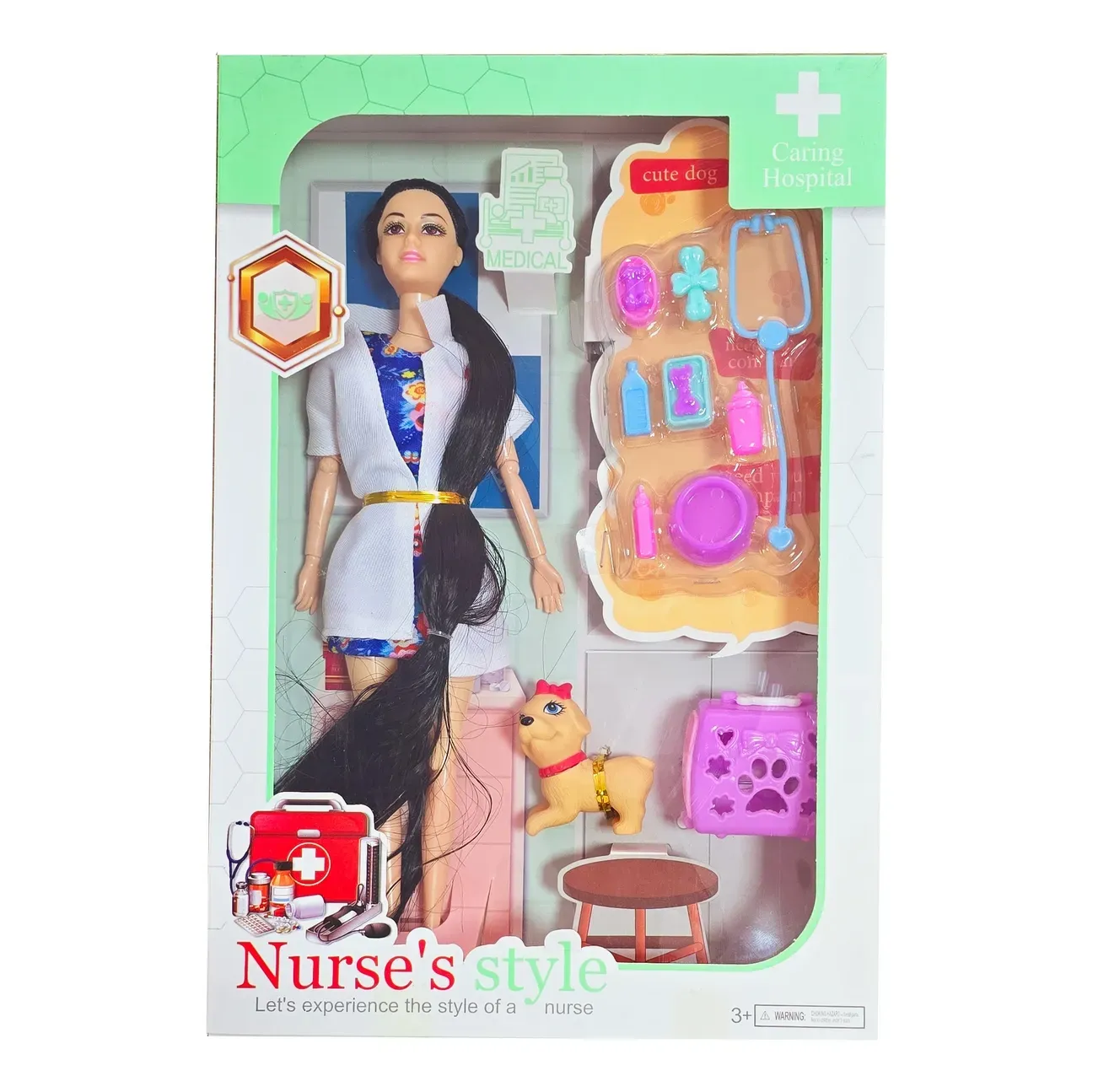 Muñeca Vestido Doctora Bata Accesorios Mascota Perro Juguete