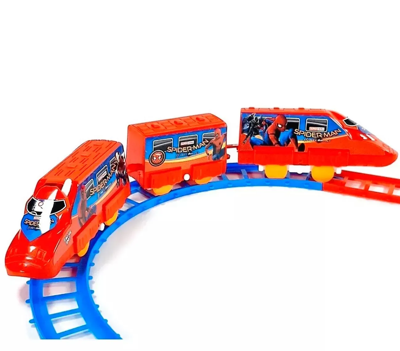 Tren Locomotora Juguete Spiderman Vía Encastrables 2 Vagones