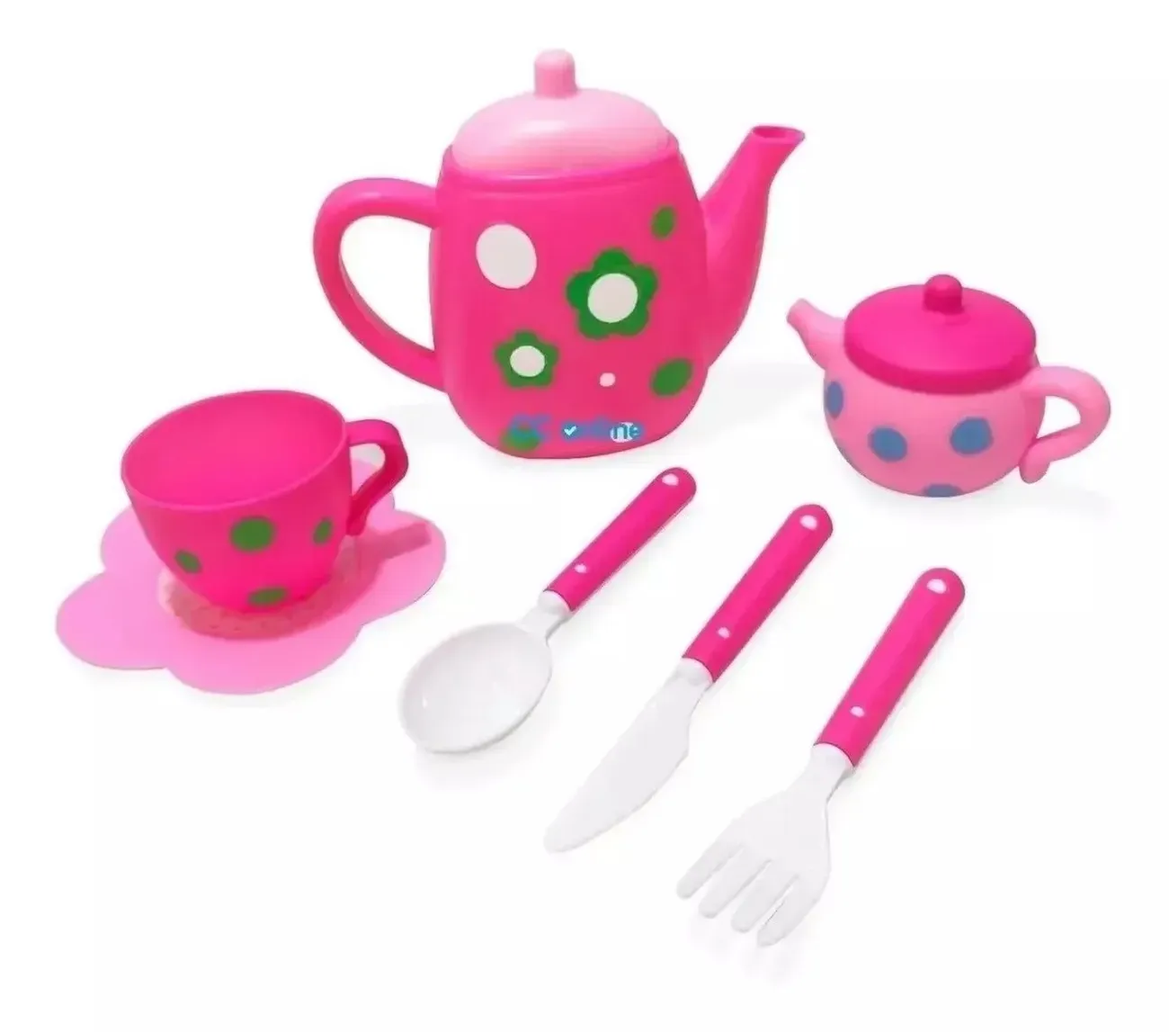 Juego Set Te Tetera Pocillos Platos Cubiertos Flores Cocina