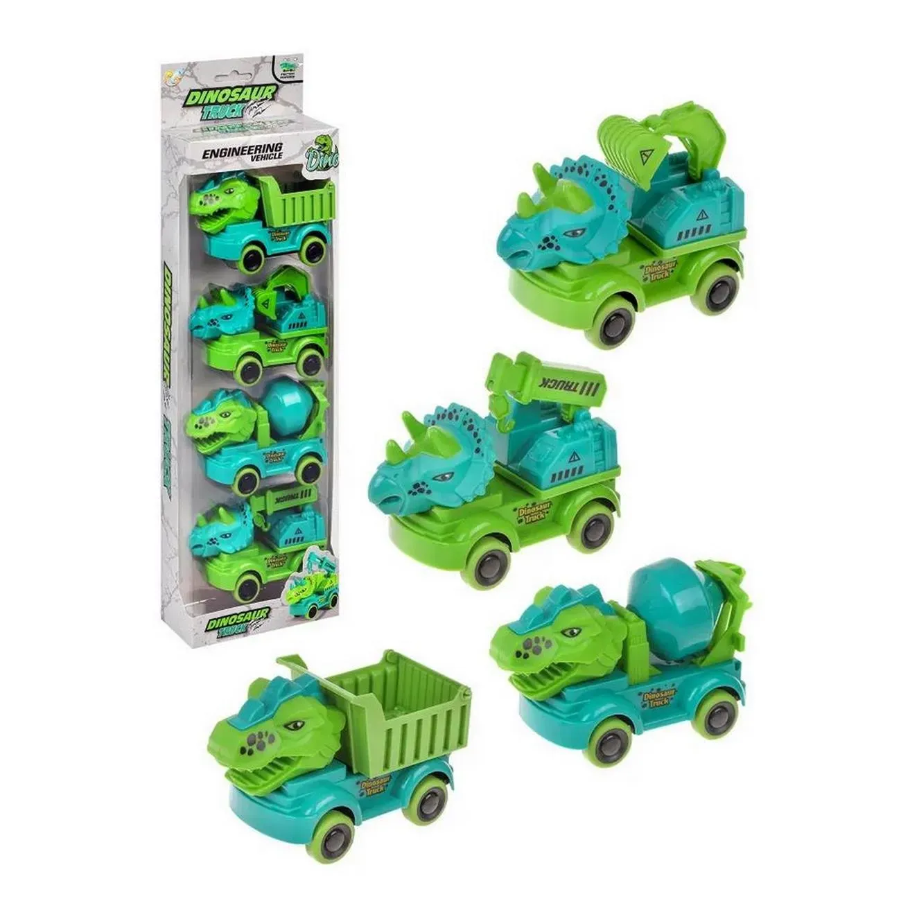 Camion Construccion Dinosaurio De Impulso X 4 Unidades Niños