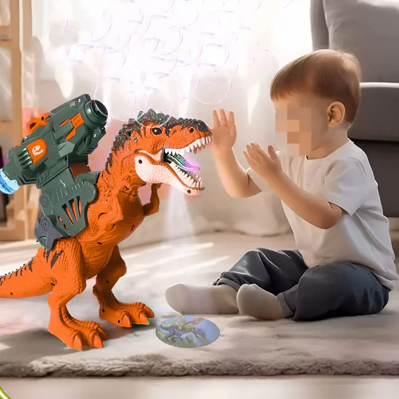 Dinosaurio Robot Lanzador Burbujar Proyector Juguete Niños