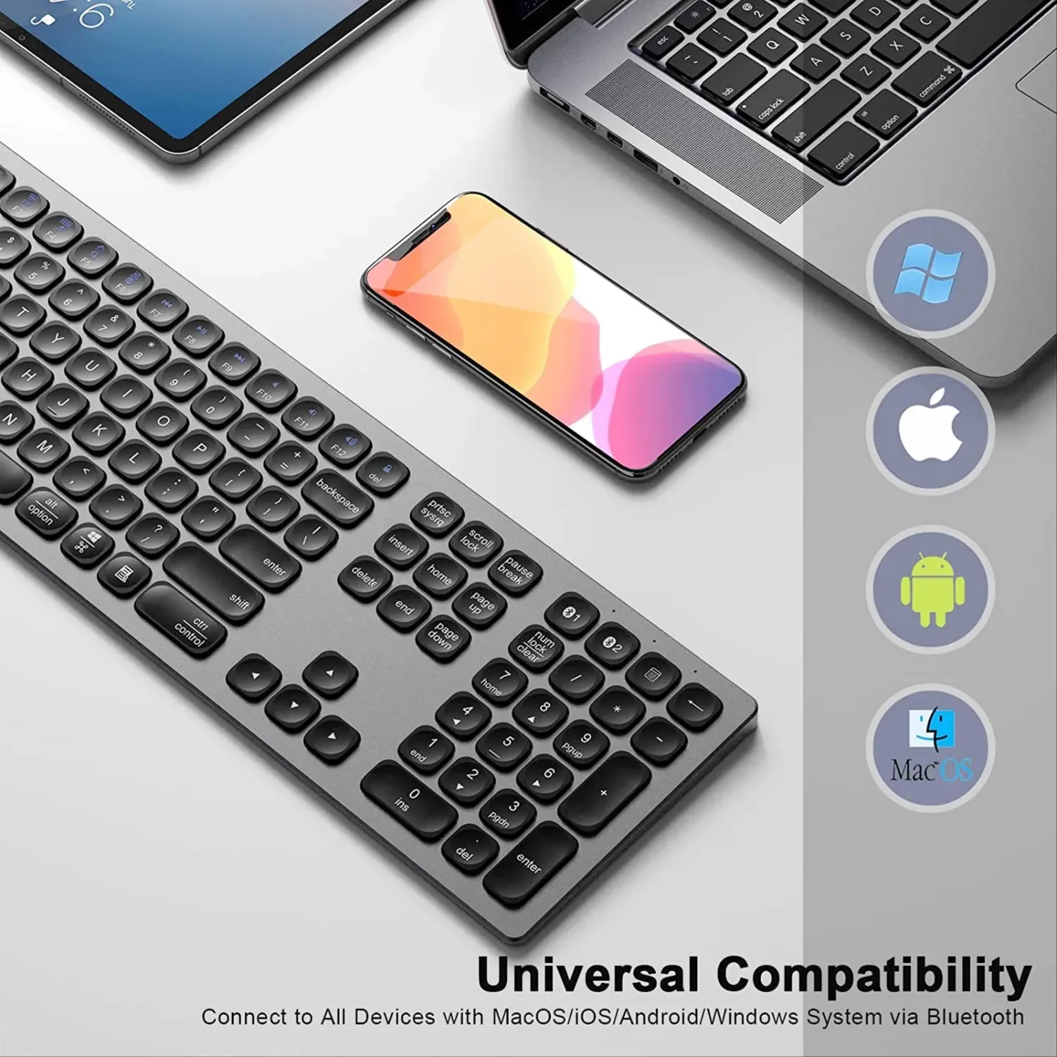 Teclado Inalambrico Recargable Bluetooth Aluminio Profesiona