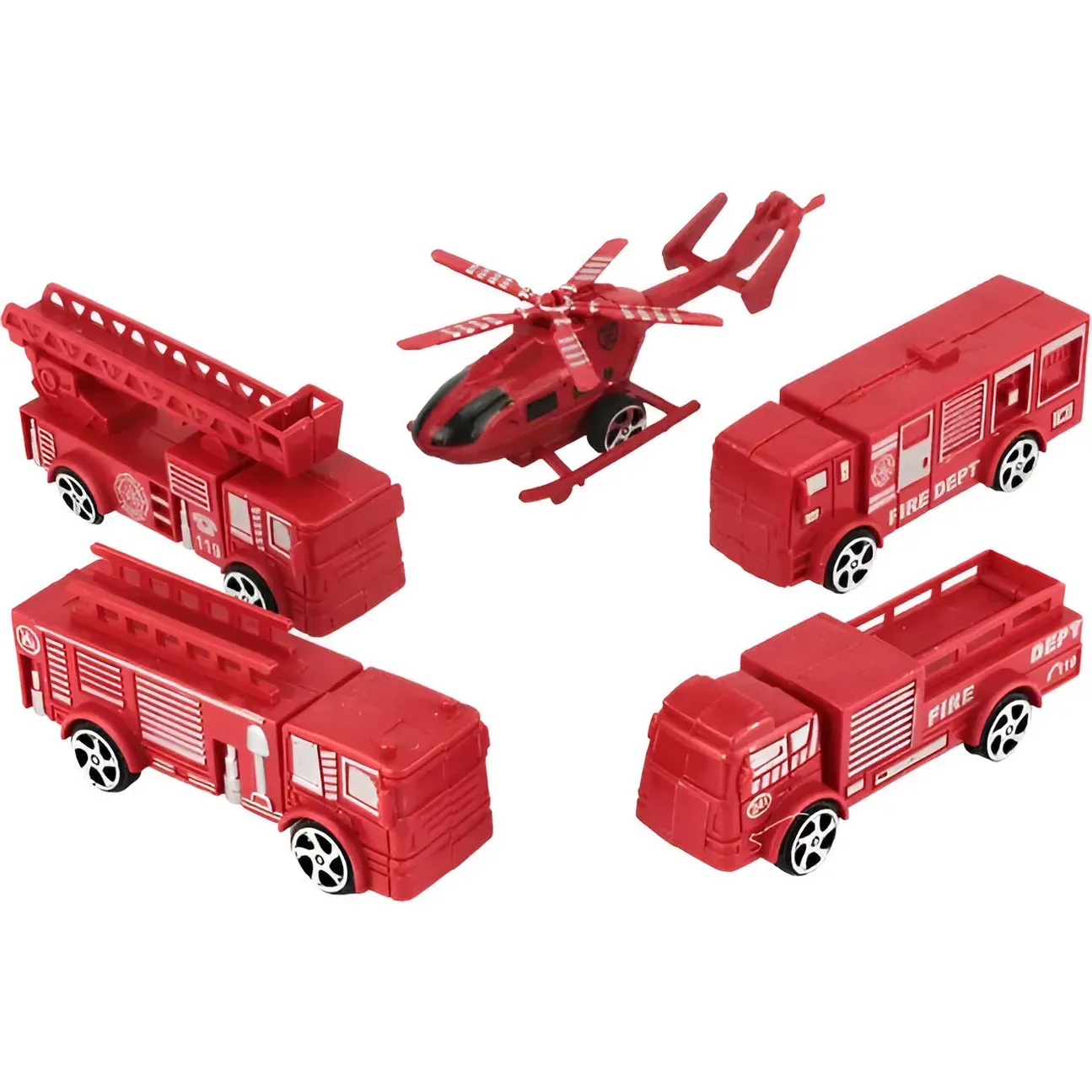 Carros Camion Helicoptero Bombero Colección X 5