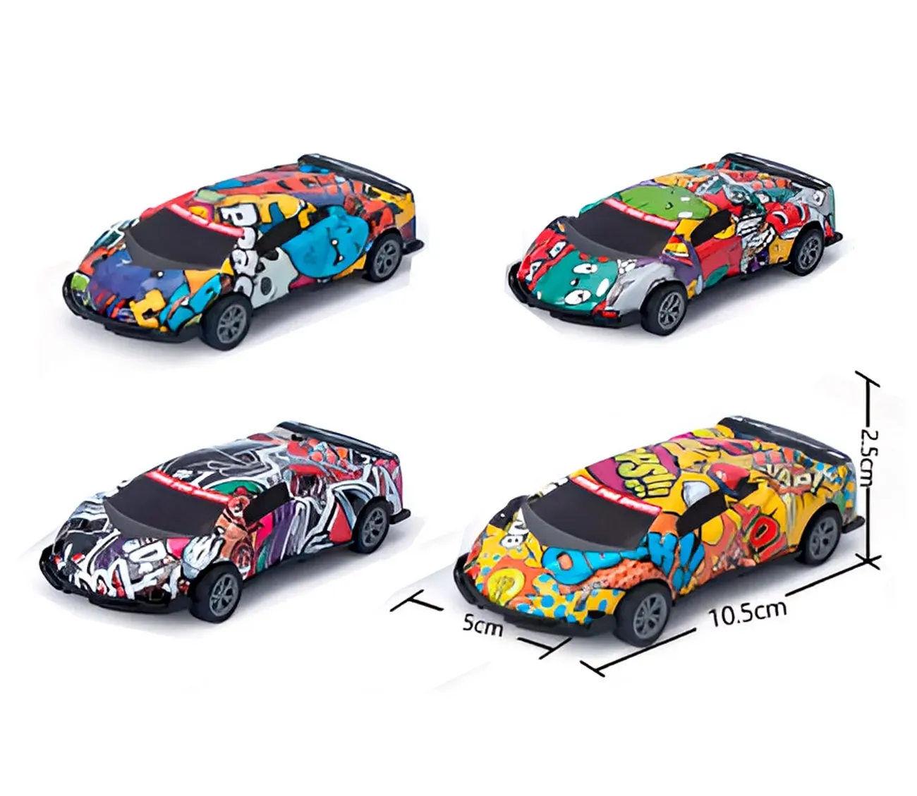 Carro Deportivo Carrera Grafiti De Impulso Niño X 4 Pcs