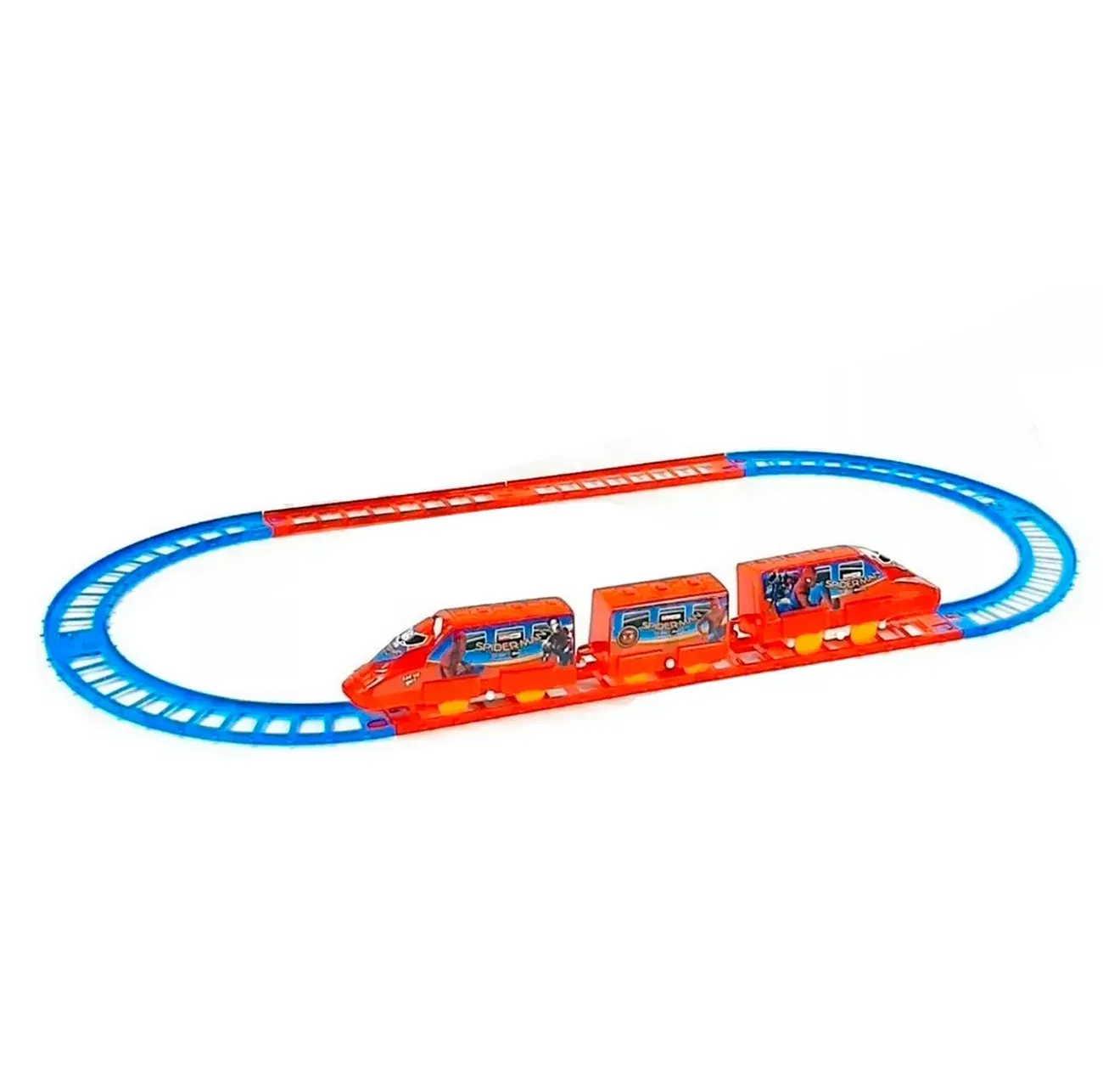 Tren Locomotora Juguete Spiderman Vía Encastrables 2 Vagones