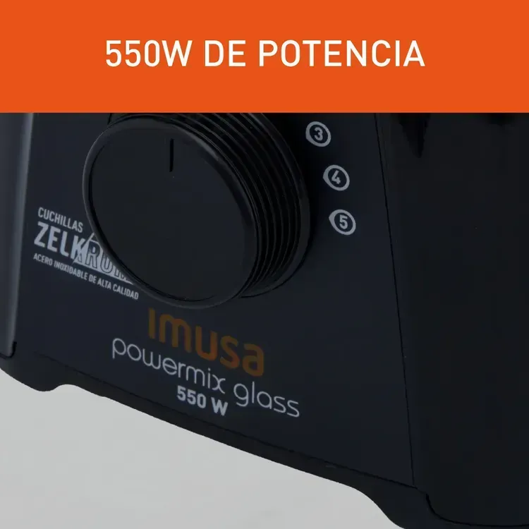 Licuadora IMUSA Powermix de 5 Velocidades con vaso de Vidrio Negra