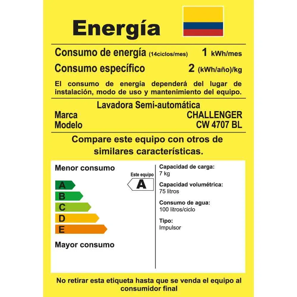 Lavadora doble tina Semiautomatica Challenger  7 Kg - CW 4707