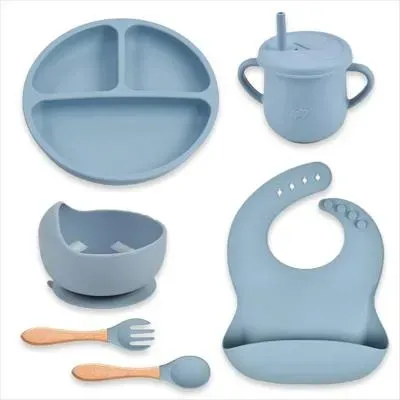 Set 7 Piezas Vajilla Alimentacion Silicona Para Bebe