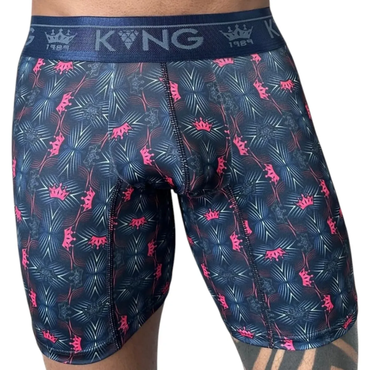 Bóxer Para Hombre King En Seda Fría Azul Rojo