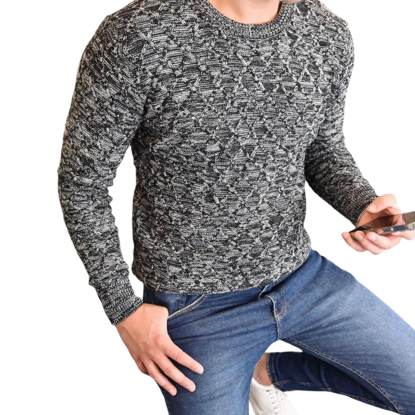 Buzo Para Hombre En Hilo Tejido Gris Oscuro