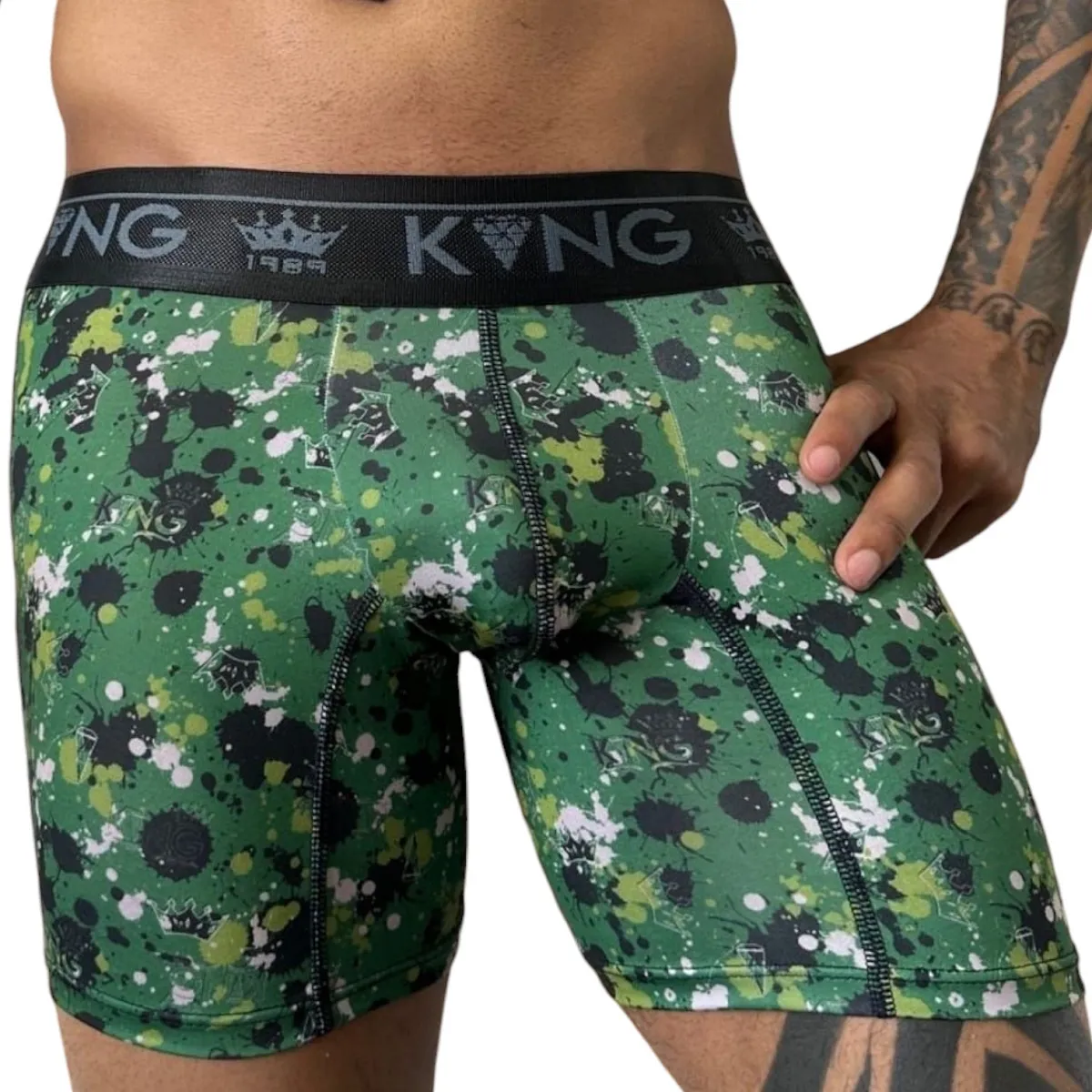 Bóxer Para Hombre King En Seda Fría Verde Art