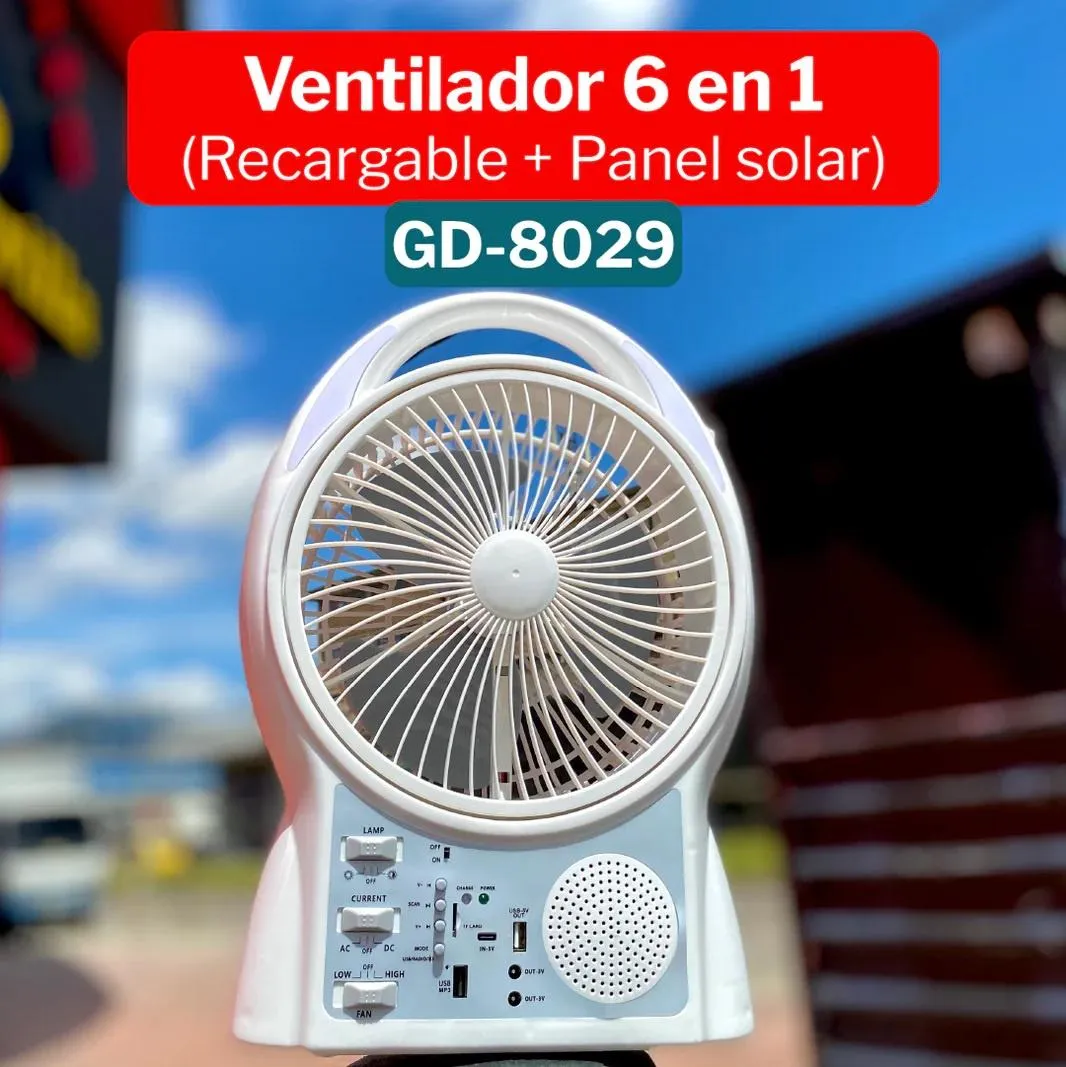 Ventilador Recargable Solar 6 en 1 GdTimes GD-8029