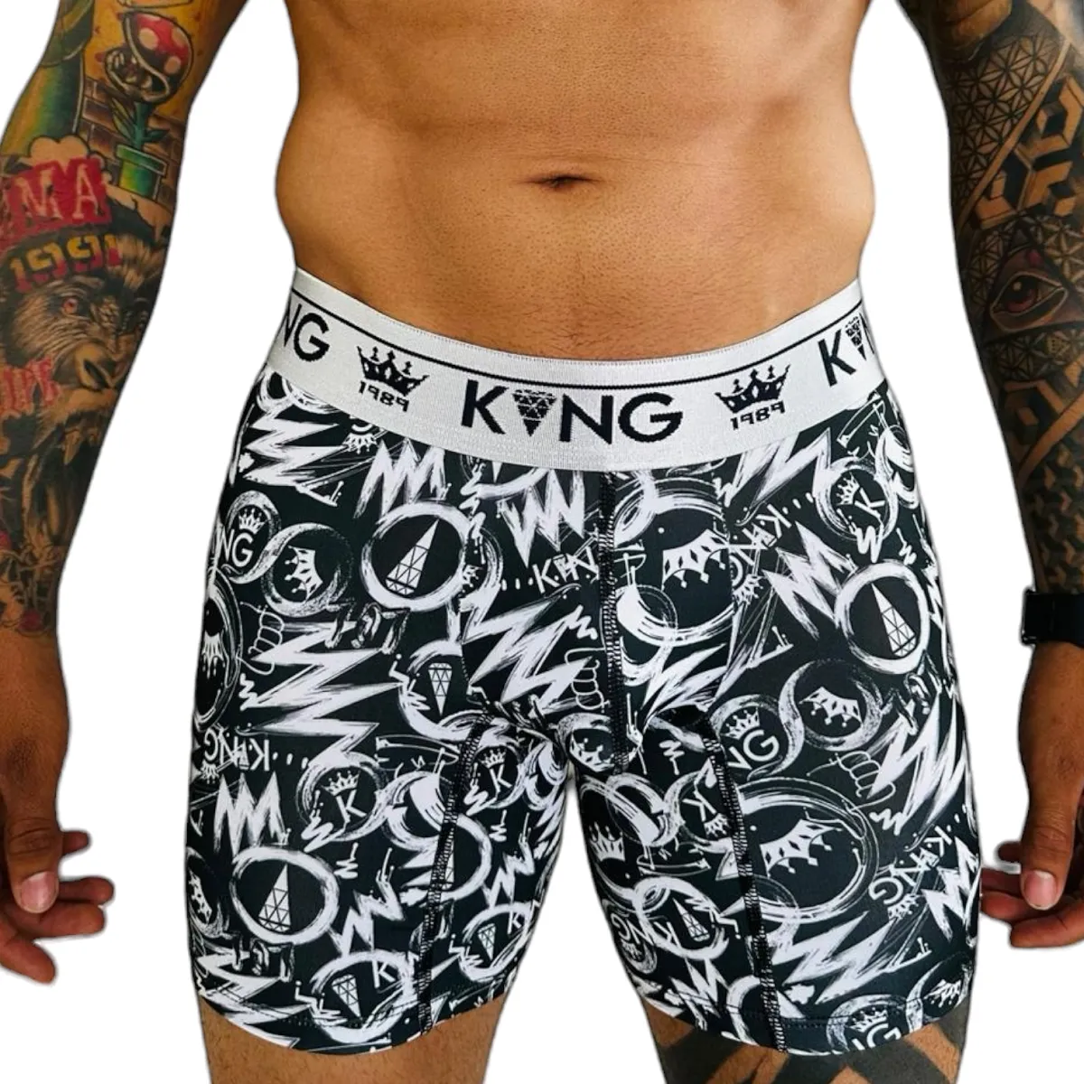 Bóxer Para Hombre King En Seda Fría Negro Blanco