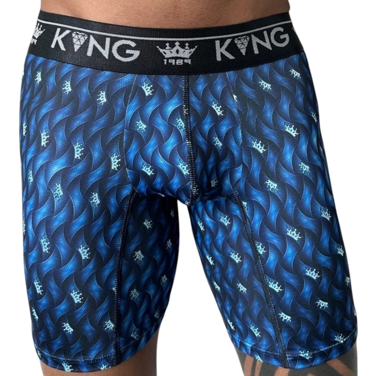 Bóxer Para Hombre King En Seda Fría Azul Ondas